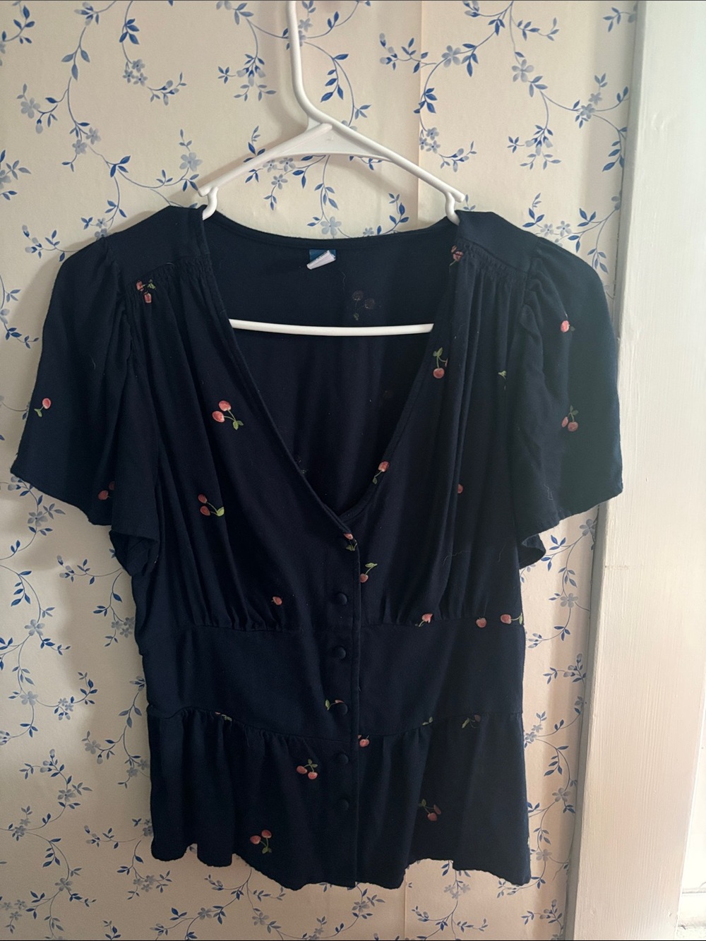 Old Navy Black Midi Dress with Small Pink Cherry Print